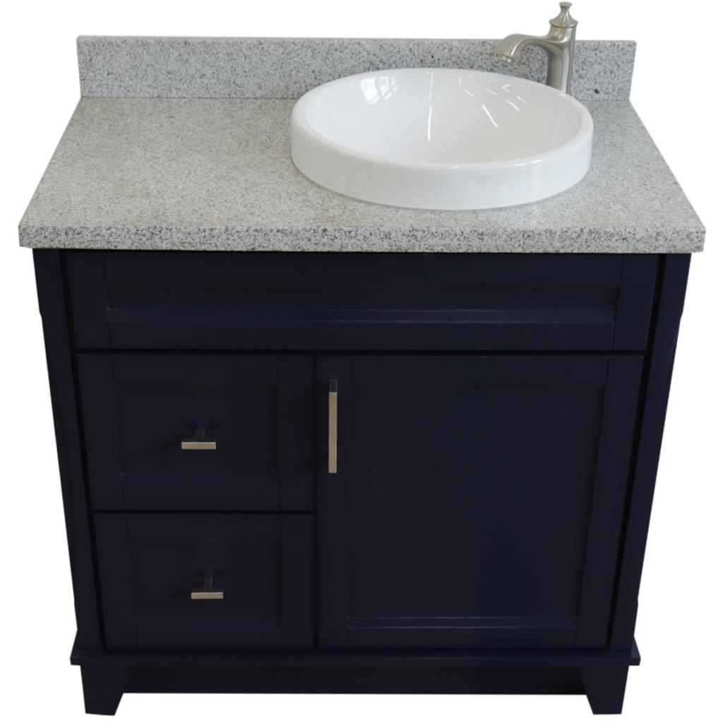 Bellaterra Home, Terni 37" Blue Vanity, Door on Right, Round Sink on Right, Gray Granite#top-options_gray-granite-top