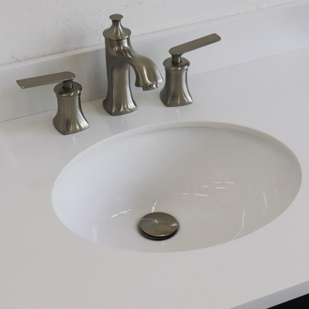 Bellaterra Home, Terni 37" Blue Vanity, Door on Right, Oval Sink on Center, White Quartz#top-options_white-quartz-top