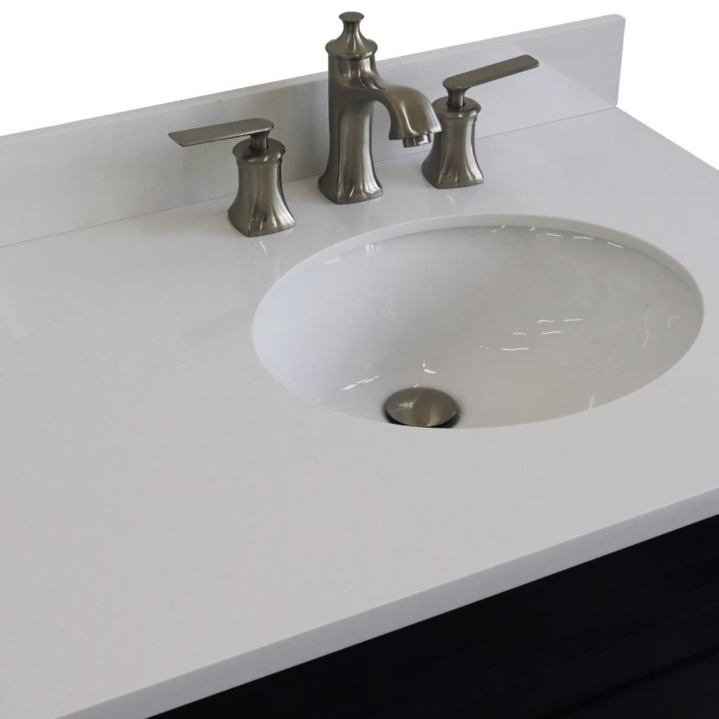 Bellaterra Home, Terni 37" Blue Vanity, Door on Right, Oval Sink on Right, White Quartz#top-options_white-quartz-top