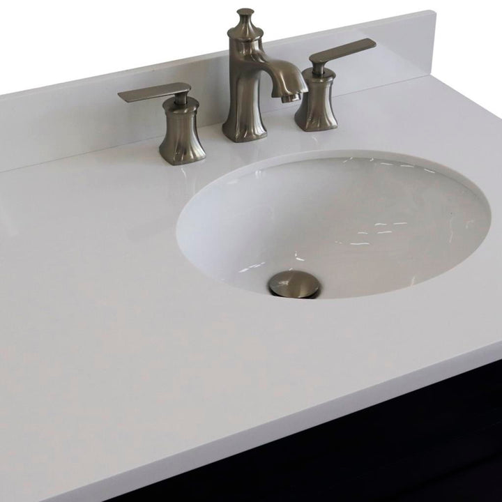 Bellaterra Home, Terni 37" Blue Vanity, Door on Right, Oval Sink on Right, White Quartz#top-options_white-quartz-top