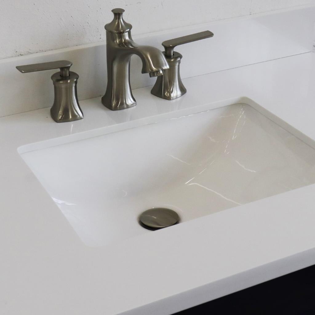 Bellaterra Home, Terni 37" Blue Vanity, Door on Right, Rectangle Sink on Center, White Quartz#top-options_white-quartz-top