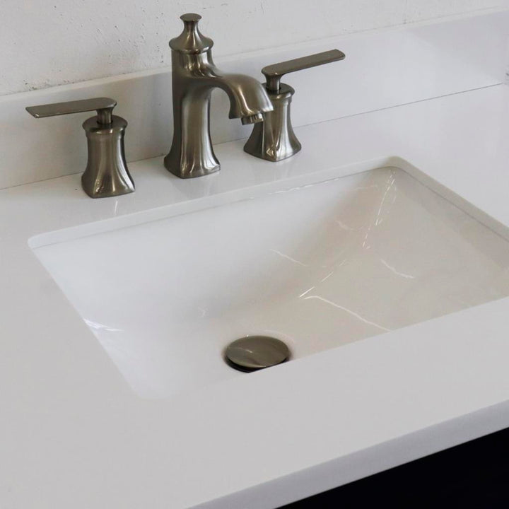 Bellaterra Home, Terni 37" Blue Vanity, Door on Right, Rectangle Sink on Center, White Quartz#top-options_white-quartz-top