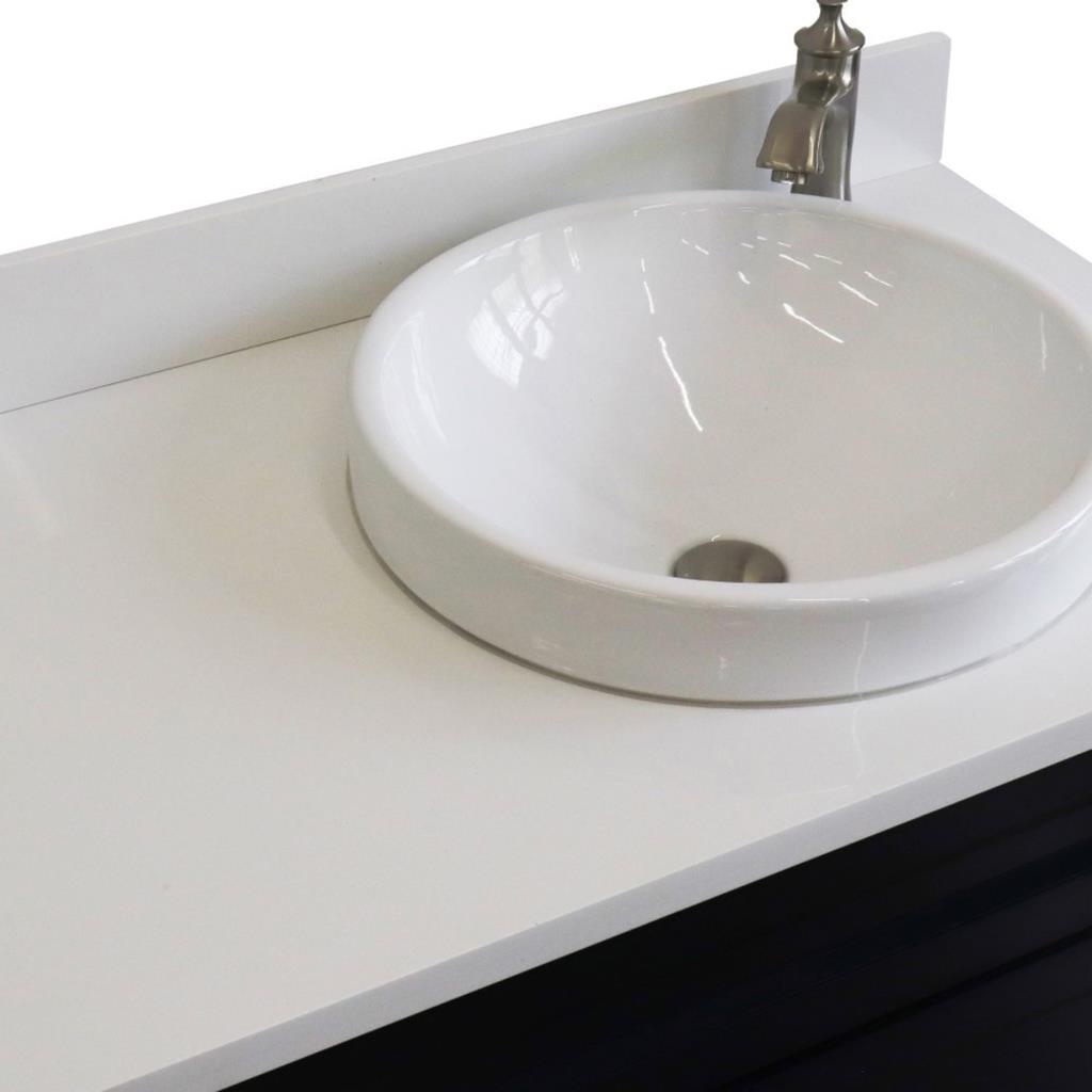 Bellaterra Home, Terni 37" Blue Vanity, Door on Right, Round Sink on Right, White Quartz#top-options_white-quartz-top