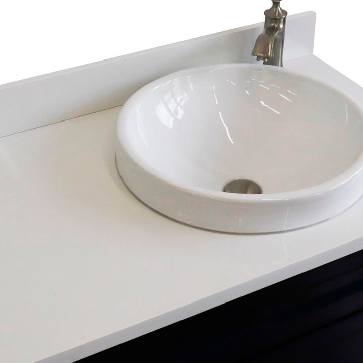 Bellaterra Home, Terni 37" Blue Vanity, Door on Right, Round Sink on Right, White Quartz#top-options_white-quartz-top