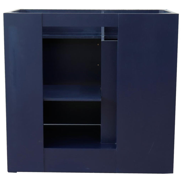 Bellaterra Home, Terni 37" Blue Vanity, Door on Right, Round Sink on Right, White Quartz#top-options_white-quartz-top
