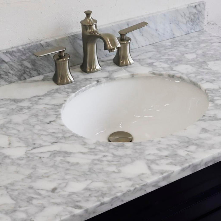 Bellaterra Home, Terni 37" Blue Vanity, Door on Right, Oval Sink on Center, White Carrara Marble#top-options_white-carrara-marble-top