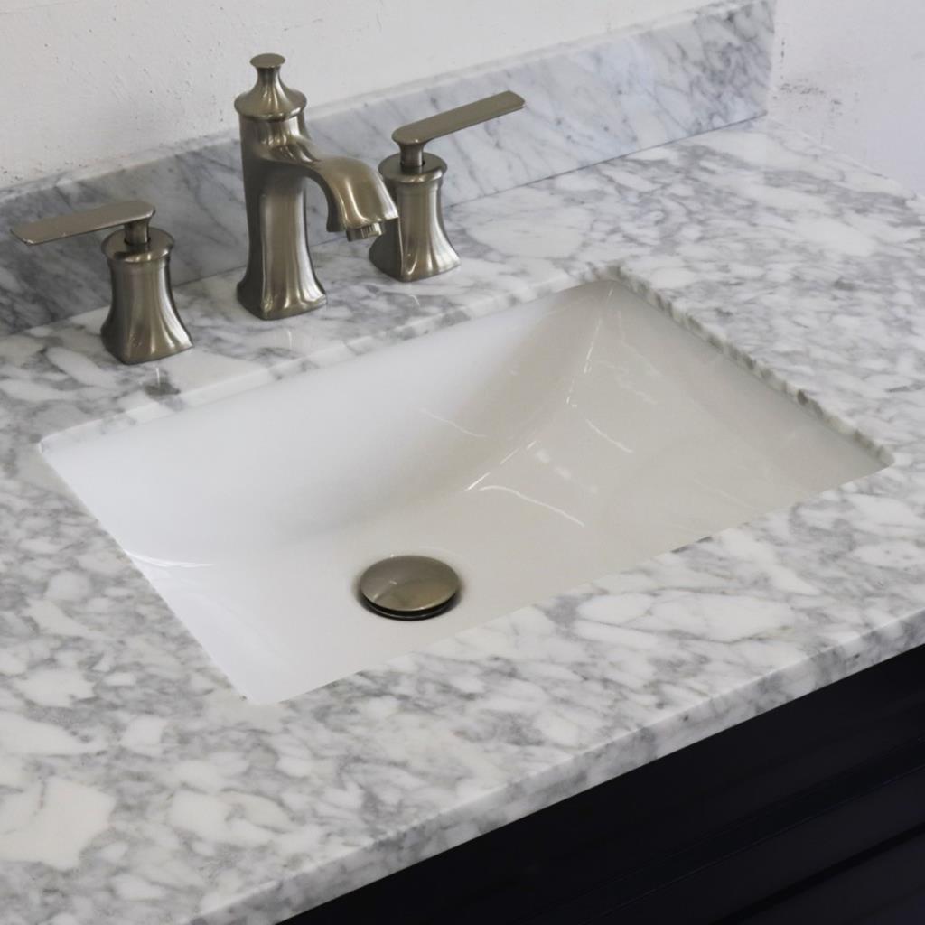 Bellaterra Home, Terni 37" Blue Vanity, Door on Right, Rectangle Sink on Center, White Carrara Marble#top-options_white-carrara-marble-top