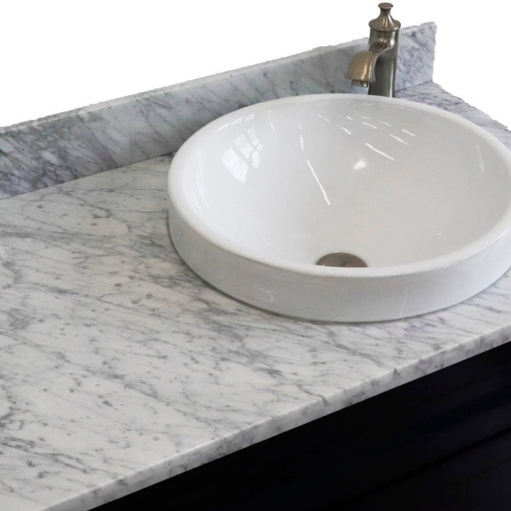Bellaterra Home, Terni 37" Blue Vanity, Door on Right, Round Sink on Right, White Carrara Marble#top-options_white-carrara-marble-top