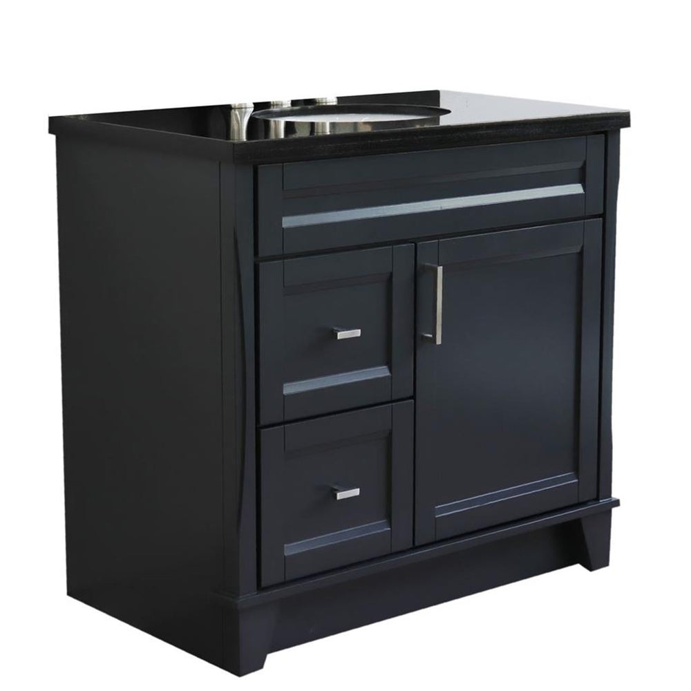 Bellaterra Home, Terni 37" Dark Gray Vanity, Door on Right, Oval Sink on Center, Black Galaxy Granite#top-options_black-galaxy-granite-top