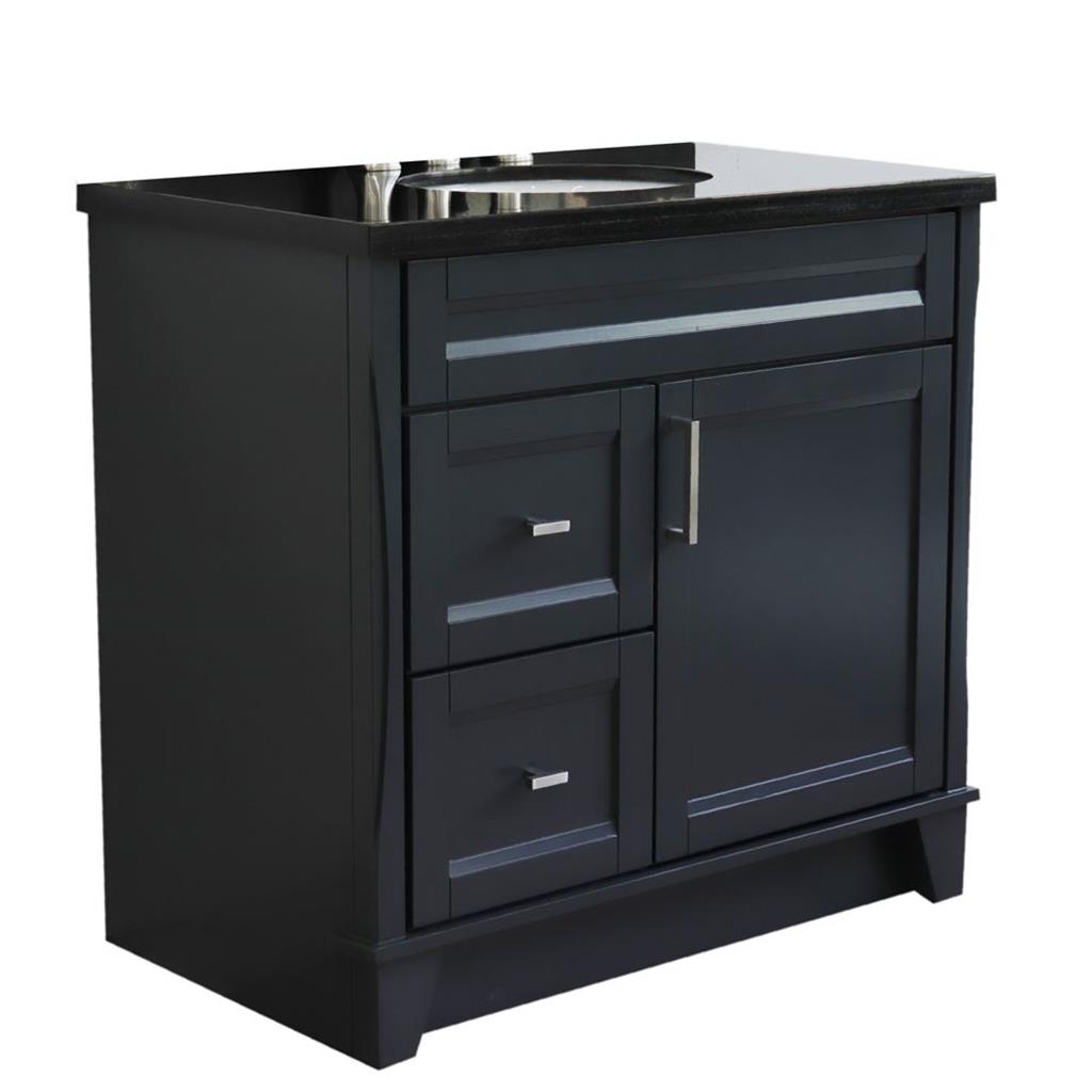 Bellaterra Home, Terni 37" Dark Gray Vanity, Door on Right, Oval Sink on Center, Black Galaxy Granite#top-options_black-galaxy-granite-top
