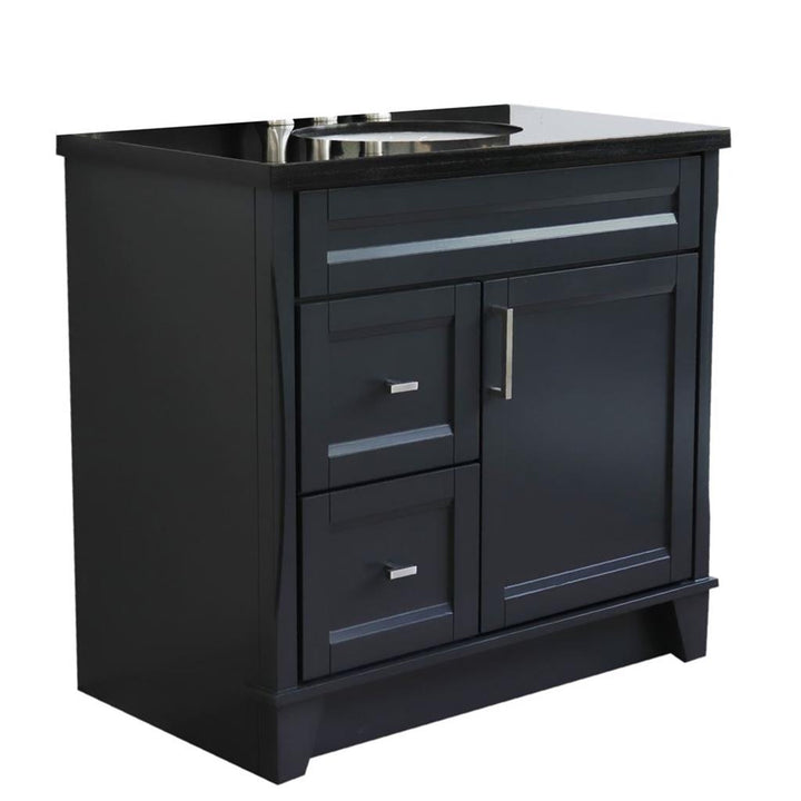 Bellaterra Home, Terni 37" Dark Gray Vanity, Door on Right, Oval Sink on Center, Black Galaxy Granite#top-options_black-galaxy-granite-top