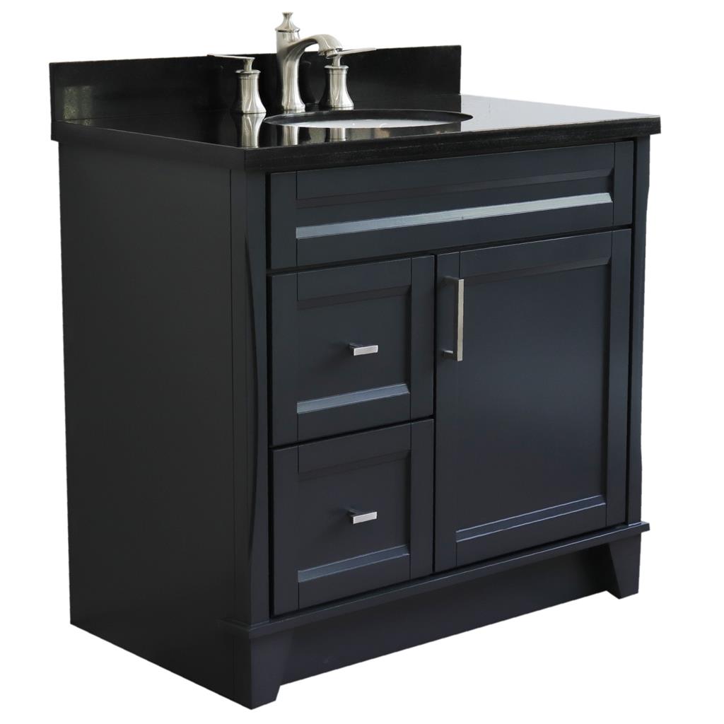 Bellaterra Home, Terni 37" Dark Gray Vanity, Door on Right, Oval Sink on Center, Black Galaxy Granite#top-options_black-galaxy-granite-top