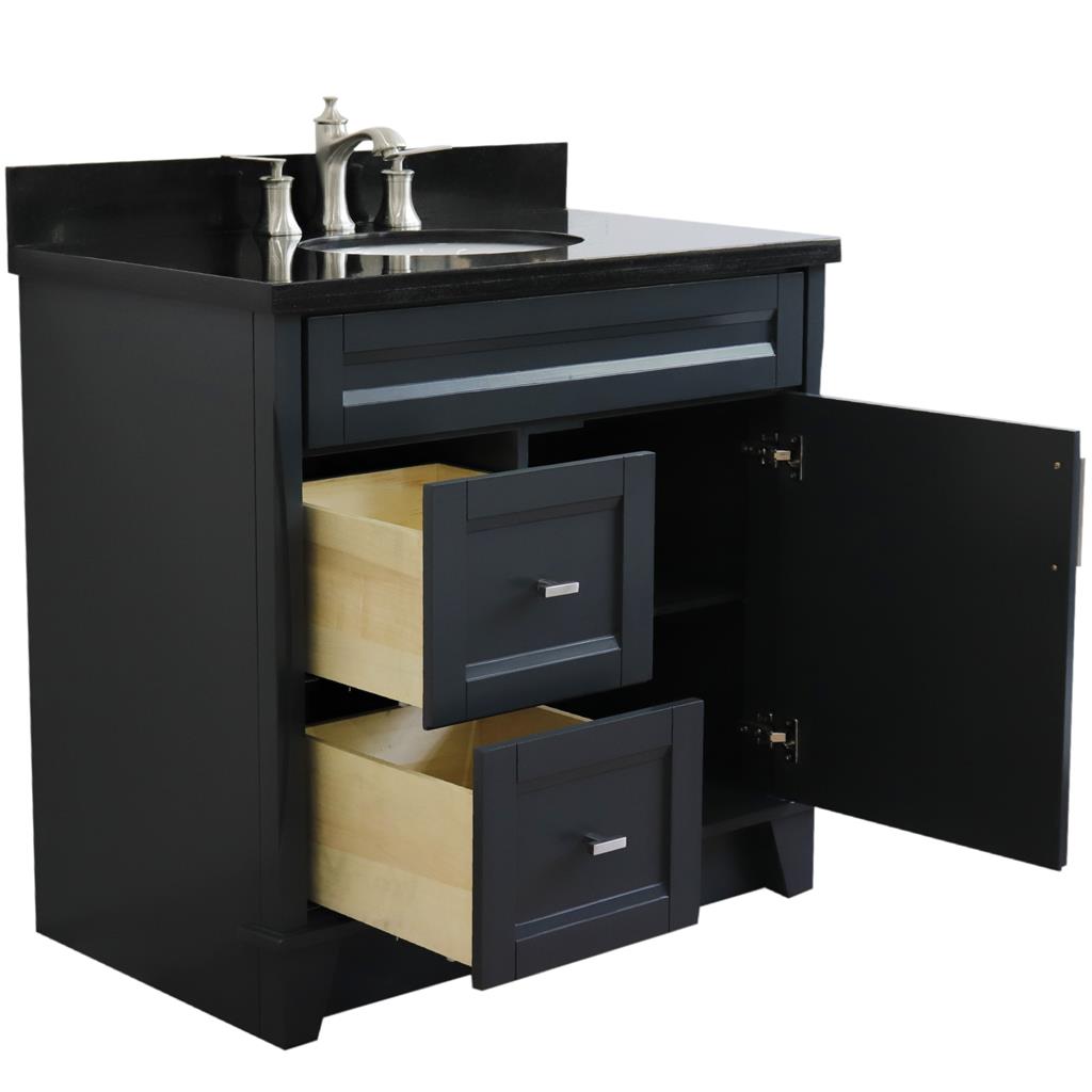 Bellaterra Home, Terni 37" Dark Gray Vanity, Door on Right, Oval Sink on Center, Black Galaxy Granite#top-options_black-galaxy-granite-top