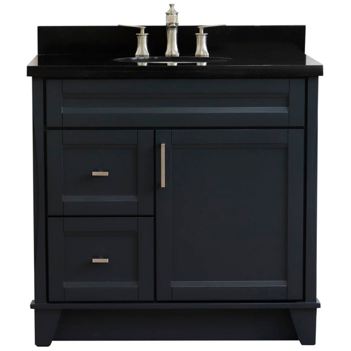 Bellaterra Home, Terni 37" Dark Gray Vanity, Door on Right, Oval Sink on Center, Black Galaxy Granite#top-options_black-galaxy-granite-top