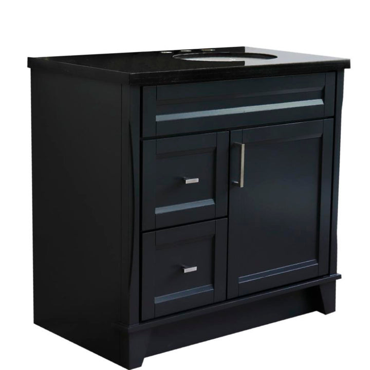 Bellaterra Home, Terni 37" Dark Gray Vanity, Door on Right, Oval Sink on Right, Black Galaxy Granite#top-options_black-galaxy-granite-top