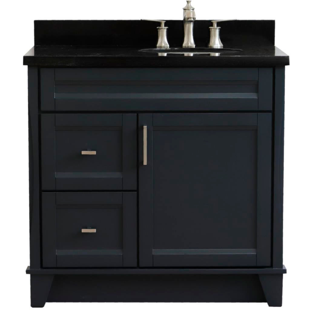Bellaterra Home, Terni 37" Dark Gray Vanity, Door on Right, Oval Sink on Right, Black Galaxy Granite#top-options_black-galaxy-granite-top