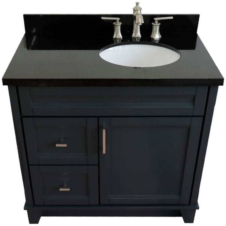 Bellaterra Home, Terni 37" Dark Gray Vanity, Door on Right, Oval Sink on Right, Black Galaxy Granite#top-options_black-galaxy-granite-top