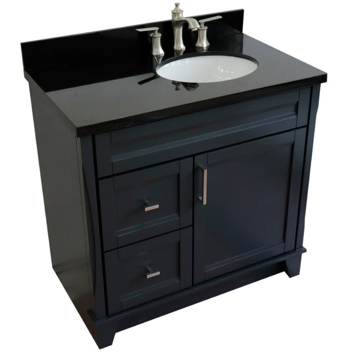 Bellaterra Home, Terni 37" Dark Gray Vanity, Door on Right, Oval Sink on Right, Black Galaxy Granite#top-options_black-galaxy-granite-top