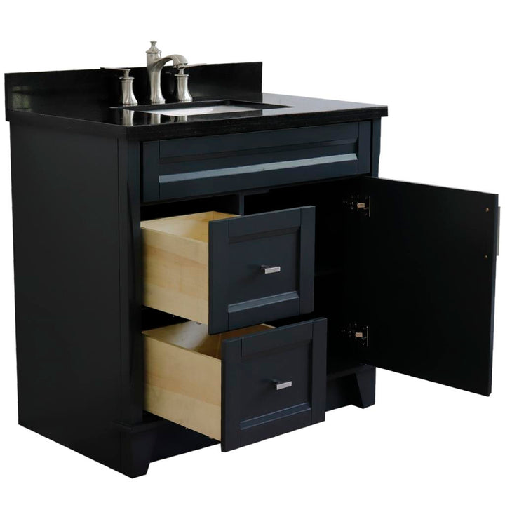 Bellaterra Home, Terni 37" Dark Gray Vanity, Door on Right, Rectangle Sink on Center, Black Galaxy Granite#top-options_black-galaxy-granite-top