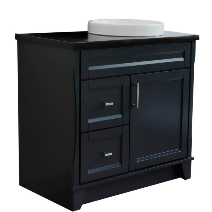Bellaterra Home, Terni 37" Dark Gray Vanity, Door on Right, Round Sink on Right, Black Galaxy Granite#top-options_black-galaxy-granite-top