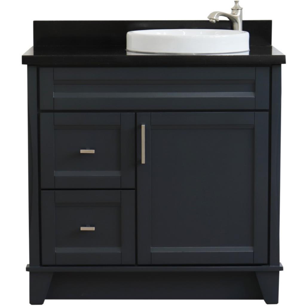 Bellaterra Home, Terni 37" Dark Gray Vanity, Door on Right, Round Sink on Right, Black Galaxy Granite#top-options_black-galaxy-granite-top