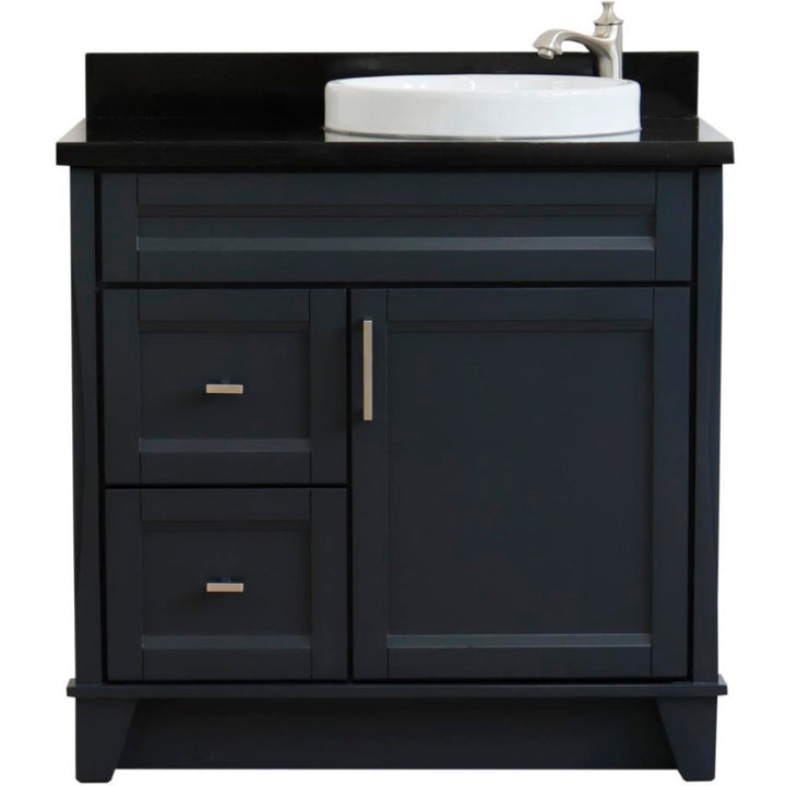 Bellaterra Home, Terni 37" Dark Gray Vanity, Door on Right, Round Sink on Right, Black Galaxy Granite#top-options_black-galaxy-granite-top