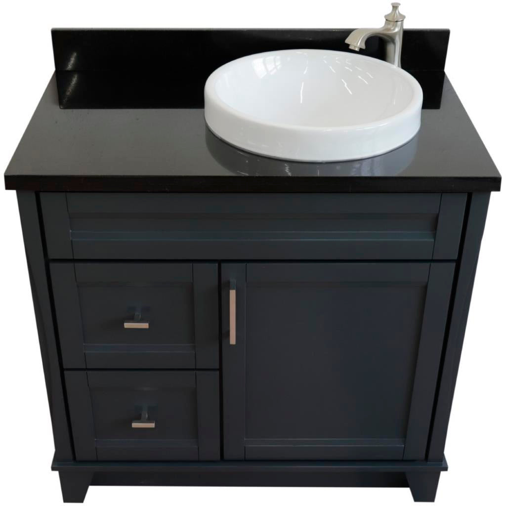 Bellaterra Home, Terni 37" Dark Gray Vanity, Door on Right, Round Sink on Right, Black Galaxy Granite#top-options_black-galaxy-granite-top