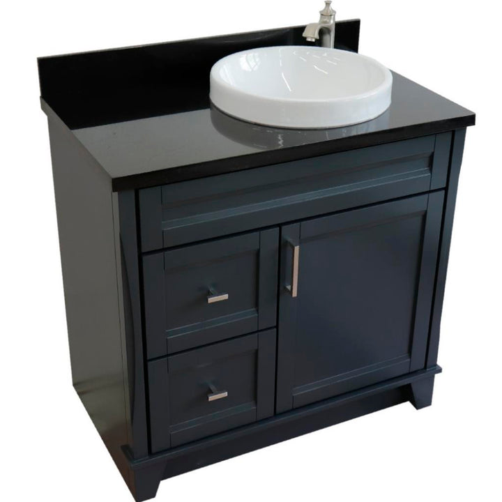 Bellaterra Home, Terni 37" Dark Gray Vanity, Door on Right, Round Sink on Right, Black Galaxy Granite#top-options_black-galaxy-granite-top