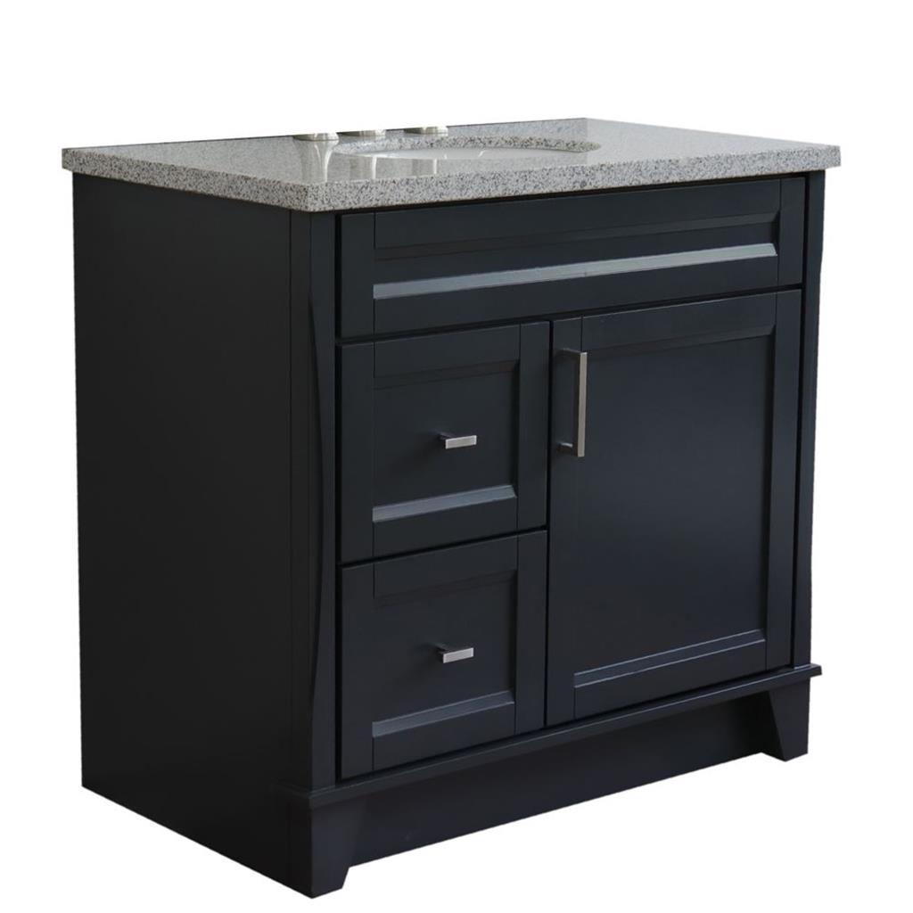 Bellaterra Home, Terni 37" Dark Gray Vanity, Door on Right, Oval Sink on Center, Gray Granite#top-options_gray-granite-top
