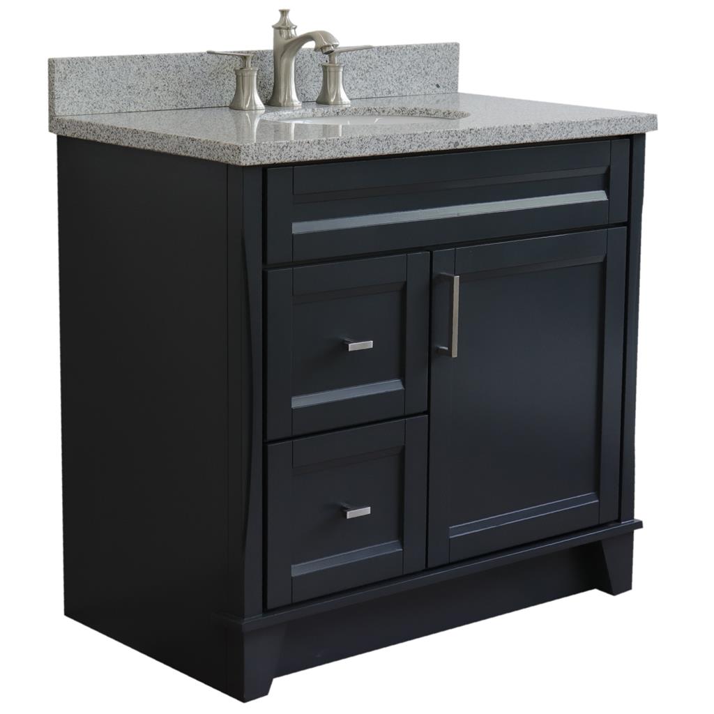 Bellaterra Home, Terni 37" Dark Gray Vanity, Door on Right, Oval Sink on Center, Gray Granite#top-options_gray-granite-top