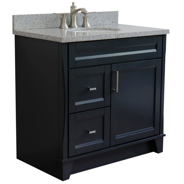 Bellaterra Home, Terni 37" Dark Gray Vanity, Door on Right, Oval Sink on Center, Gray Granite#top-options_gray-granite-top