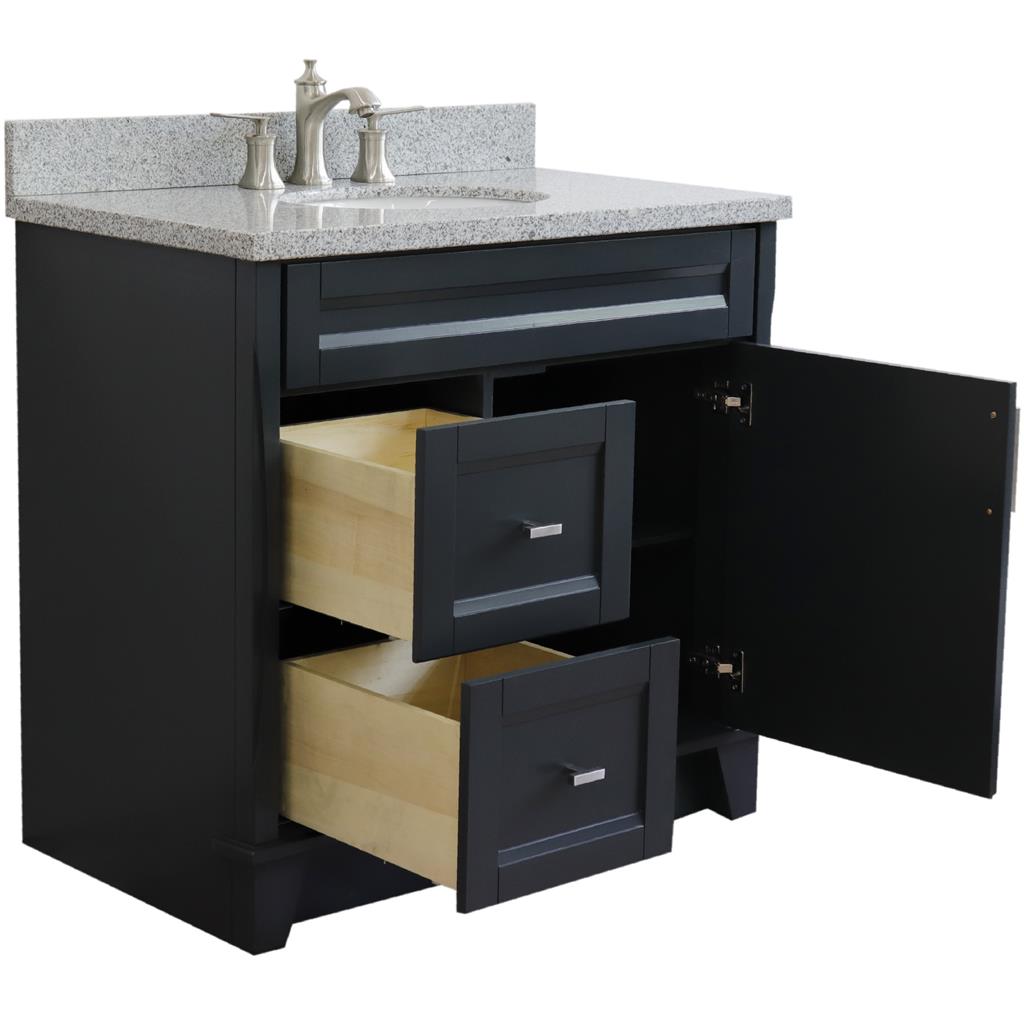 Bellaterra Home, Terni 37" Dark Gray Vanity, Door on Right, Oval Sink on Center, Gray Granite#top-options_gray-granite-top