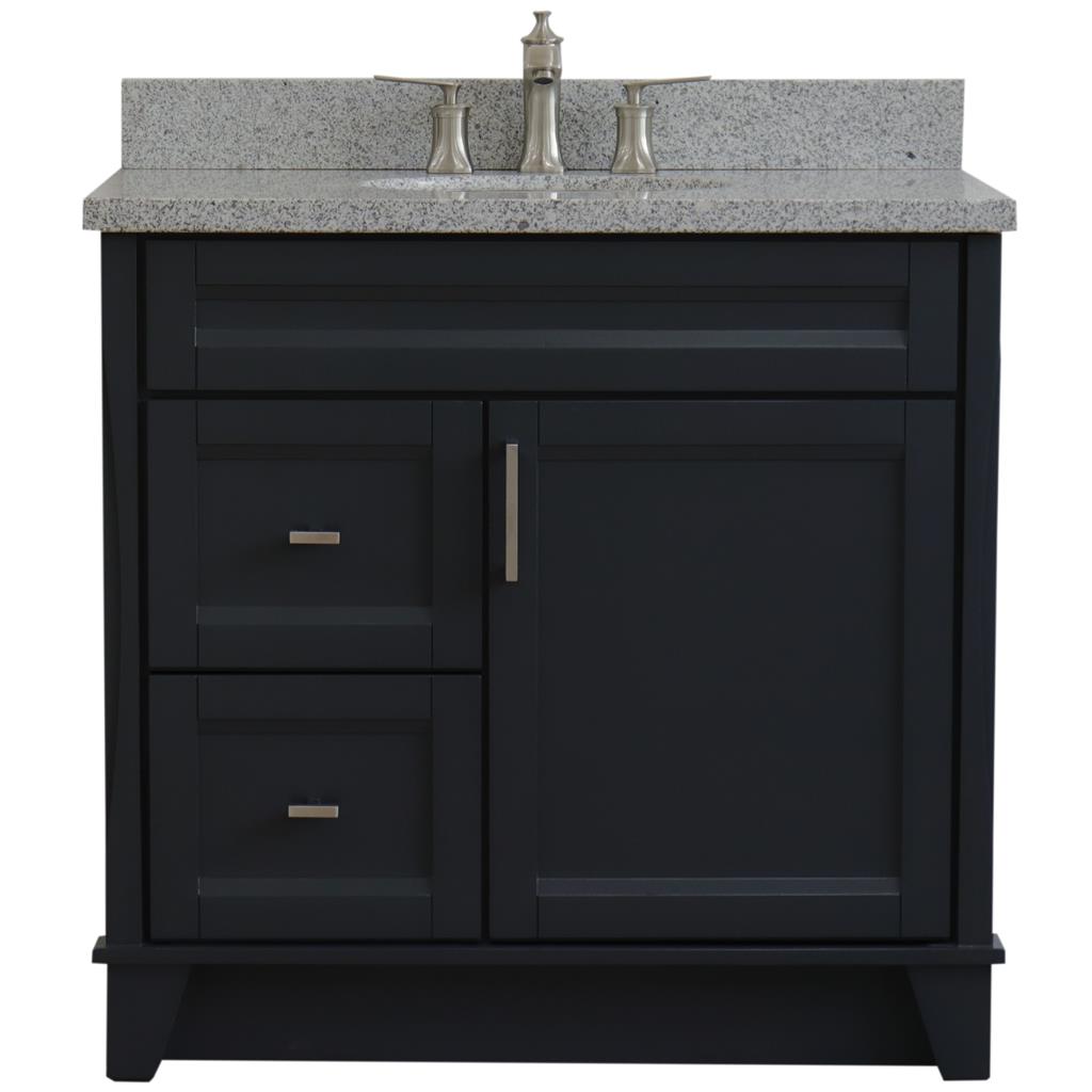 Bellaterra Home, Terni 37" Dark Gray Vanity, Door on Right, Oval Sink on Center, Gray Granite#top-options_gray-granite-top