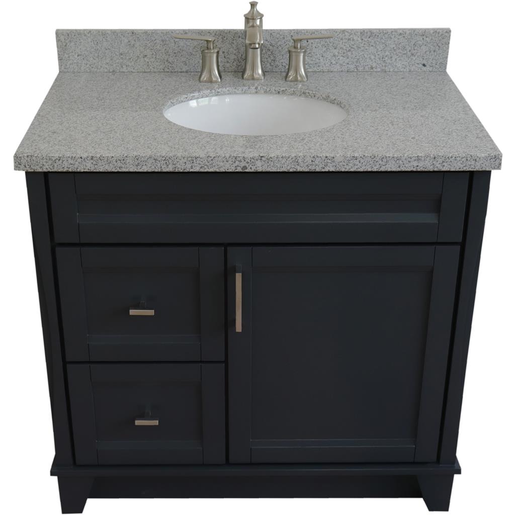 Bellaterra Home, Terni 37" Dark Gray Vanity, Door on Right, Oval Sink on Center, Gray Granite#top-options_gray-granite-top