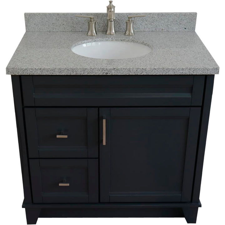 Bellaterra Home, Terni 37" Dark Gray Vanity, Door on Right, Oval Sink on Center, Gray Granite#top-options_gray-granite-top