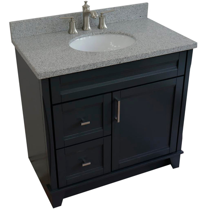 Bellaterra Home, Terni 37" Dark Gray Vanity, Door on Right, Oval Sink on Center, Gray Granite#top-options_gray-granite-top