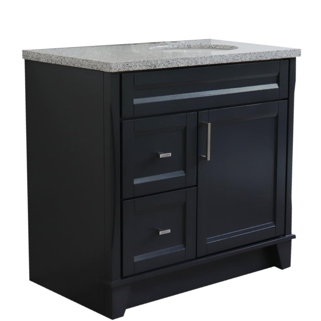 Bellaterra Home, Terni 37" Dark Gray Vanity, Door on Right, Oval Sink on Right, Gray Granite#top-options_gray-granite-top