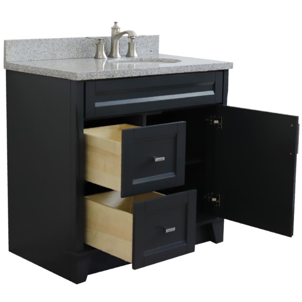 Bellaterra Home, Terni 37" Dark Gray Vanity, Door on Right, Oval Sink on Right, Gray Granite#top-options_gray-granite-top