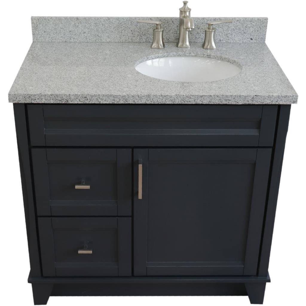 Bellaterra Home, Terni 37" Dark Gray Vanity, Door on Right, Oval Sink on Right, Gray Granite#top-options_gray-granite-top