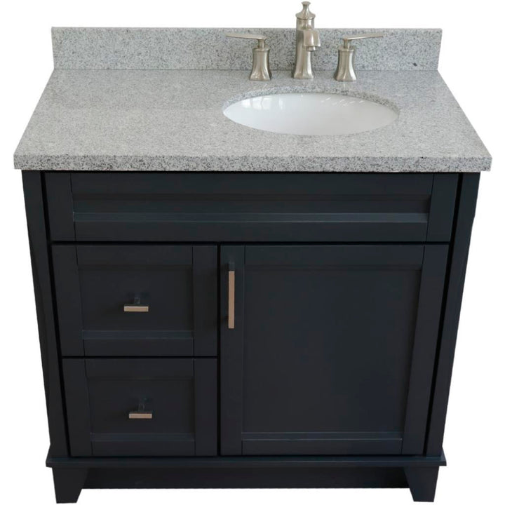 Bellaterra Home, Terni 37" Dark Gray Vanity, Door on Right, Oval Sink on Right, Gray Granite#top-options_gray-granite-top