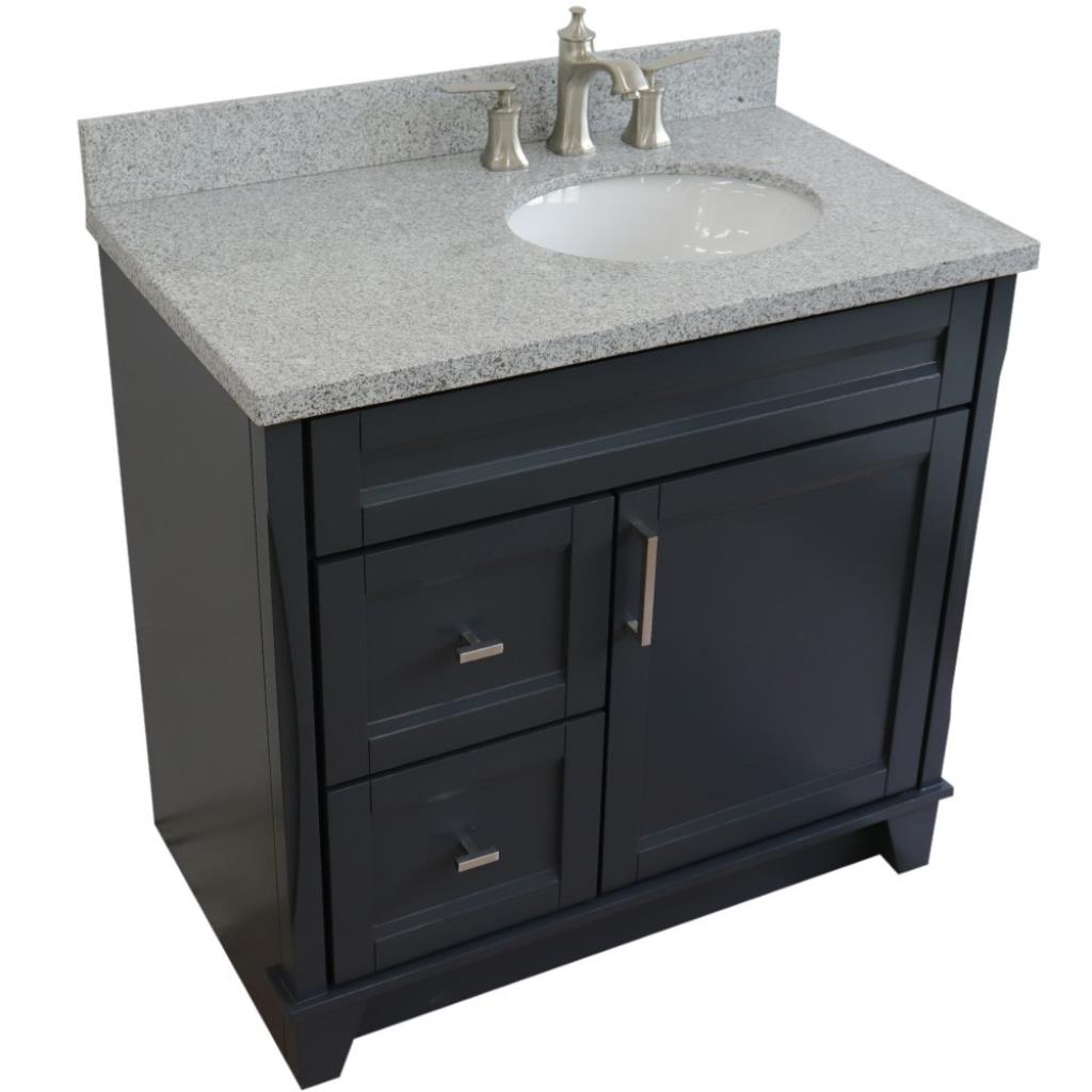 Bellaterra Home, Terni 37" Dark Gray Vanity, Door on Right, Oval Sink on Right, Gray Granite#top-options_gray-granite-top
