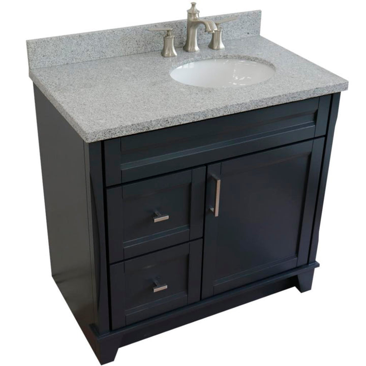 Bellaterra Home, Terni 37" Dark Gray Vanity, Door on Right, Oval Sink on Right, Gray Granite#top-options_gray-granite-top