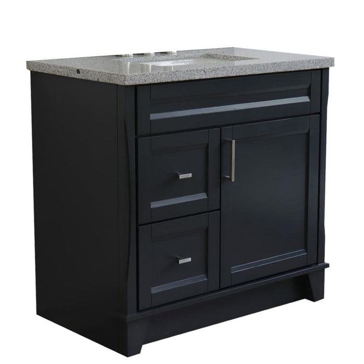 Bellaterra Home, Terni 37" Dark Gray Vanity, Door on Right, Rectangle Sink on Center, Gray Granite#top-options_gray-granite-top