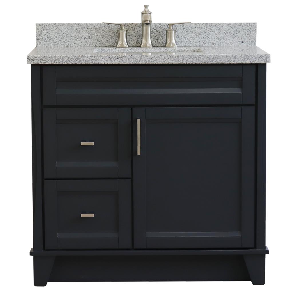 Bellaterra Home, Terni 37" Dark Gray Vanity, Door on Right, Rectangle Sink on Center, Gray Granite#top-options_gray-granite-top