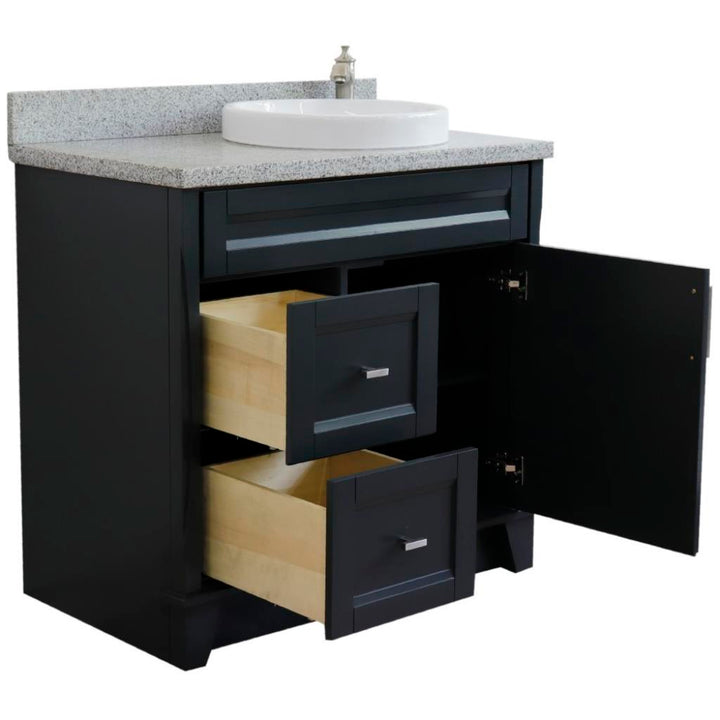 Bellaterra Home, Terni 37" Dark Gray Vanity, Door on Right, Round Sink on Right, Gray Granite#top-options_gray-granite-top