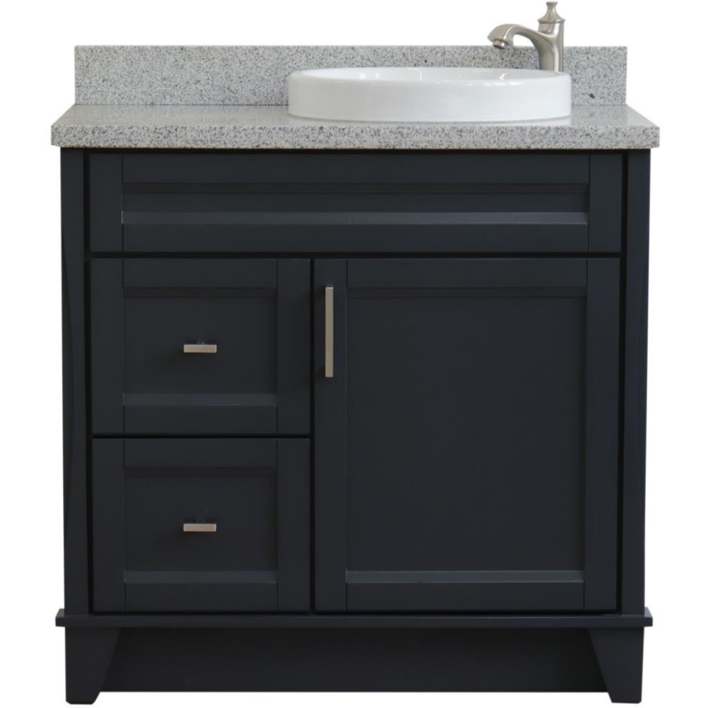 Bellaterra Home, Terni 37" Dark Gray Vanity, Door on Right, Round Sink on Right, Gray Granite#top-options_gray-granite-top