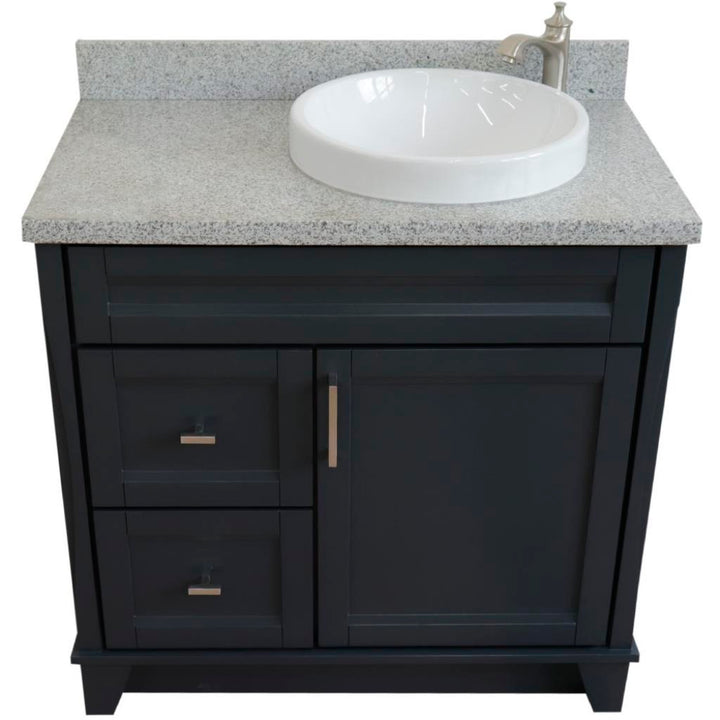 Bellaterra Home, Terni 37" Dark Gray Vanity, Door on Right, Round Sink on Right, Gray Granite#top-options_gray-granite-top