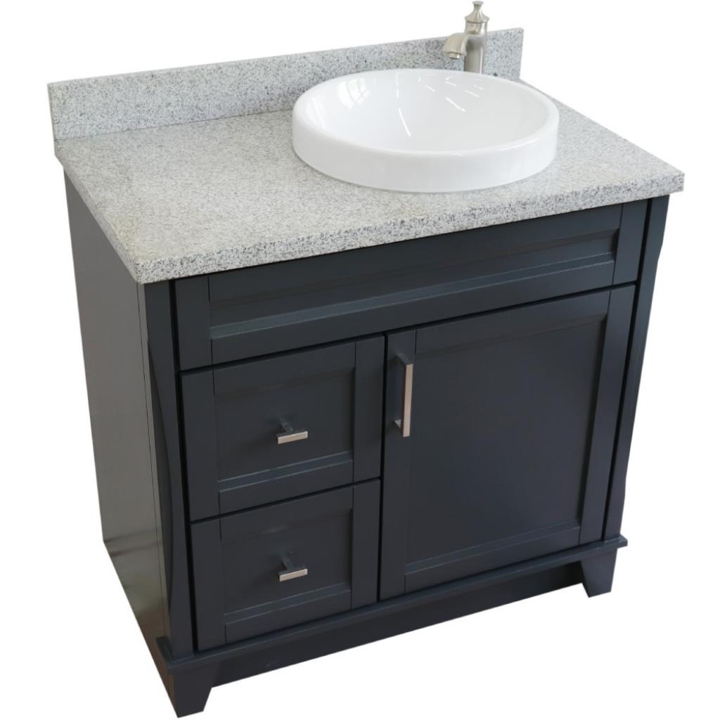 Bellaterra Home, Terni 37" Dark Gray Vanity, Door on Right, Round Sink on Right, Gray Granite#top-options_gray-granite-top