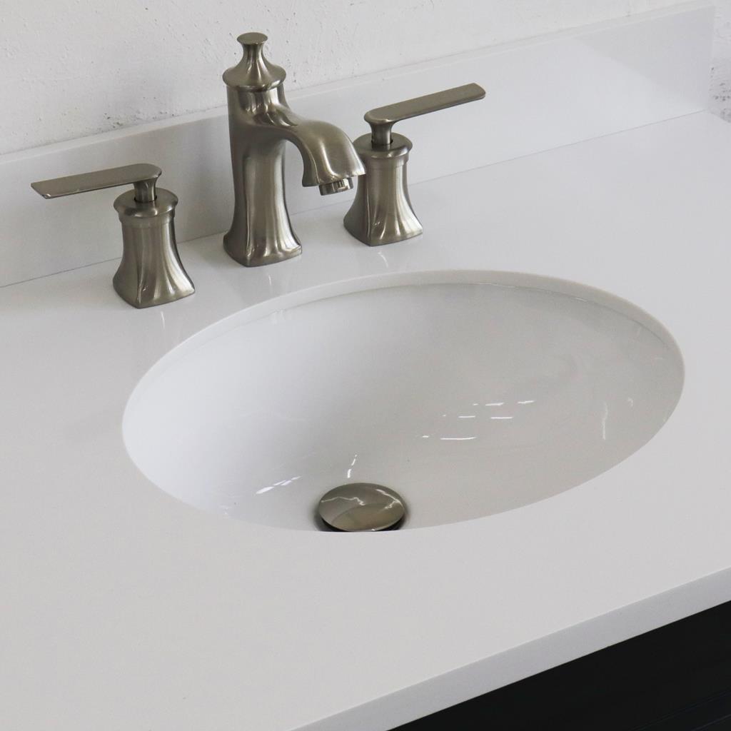 Bellaterra Home, Terni 37" Dark Gray Vanity, Door on Right, Oval Sink on Center, White Quartz#top-options_white-quartz-top
