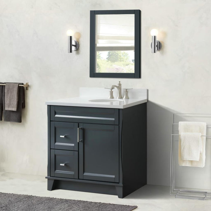 Bellaterra Home, Terni 37" Dark Gray Vanity, Door on Right, Oval Sink on Right, White Quartz#top-options_white-quartz-top